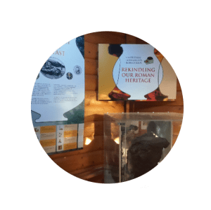 The interior of the information hut showing the current kiln display