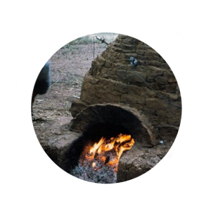 A 1970s experimental Roman style kiln being fired