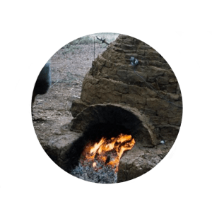 A 1970s experimental Roman style kiln being fired